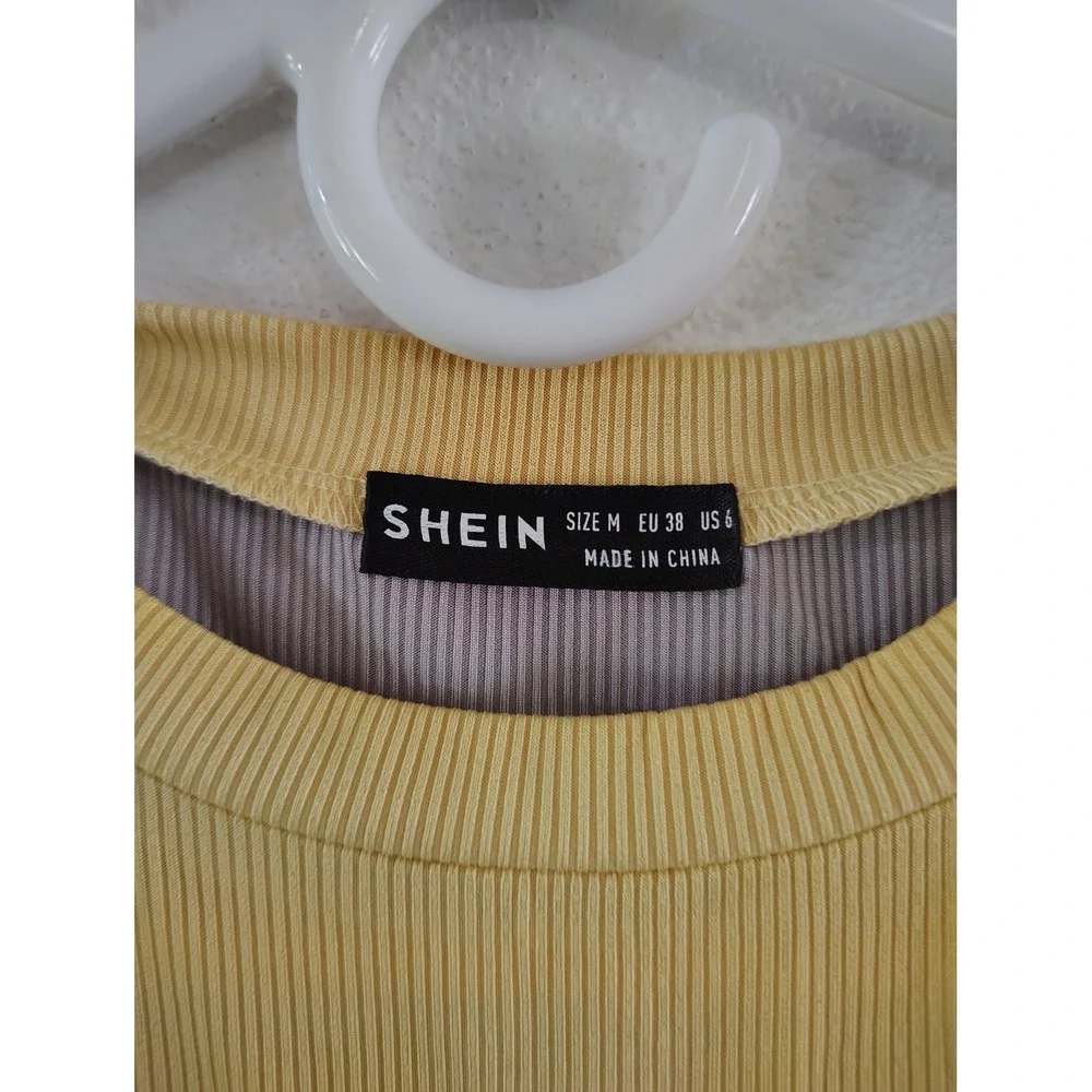 SHEIN Womens Ribbed Knit Color Block Wavy Mini Dress Yellow Grey Size M‎ US 6